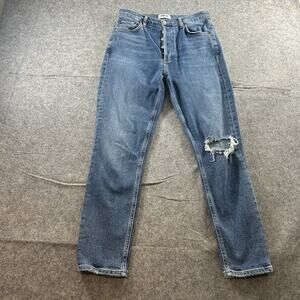 AGOLDE Jeans Womens 27 Nico High Rise Straight Medium Wash Button Fly Distress